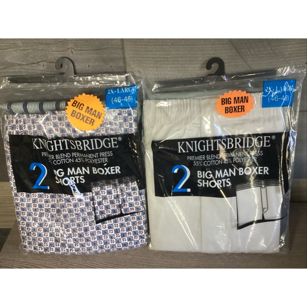 Vtg Knightsbridge Big Man Boxer Shorts Lot 2 Packs 2XL 46-48 White Pattern NOS